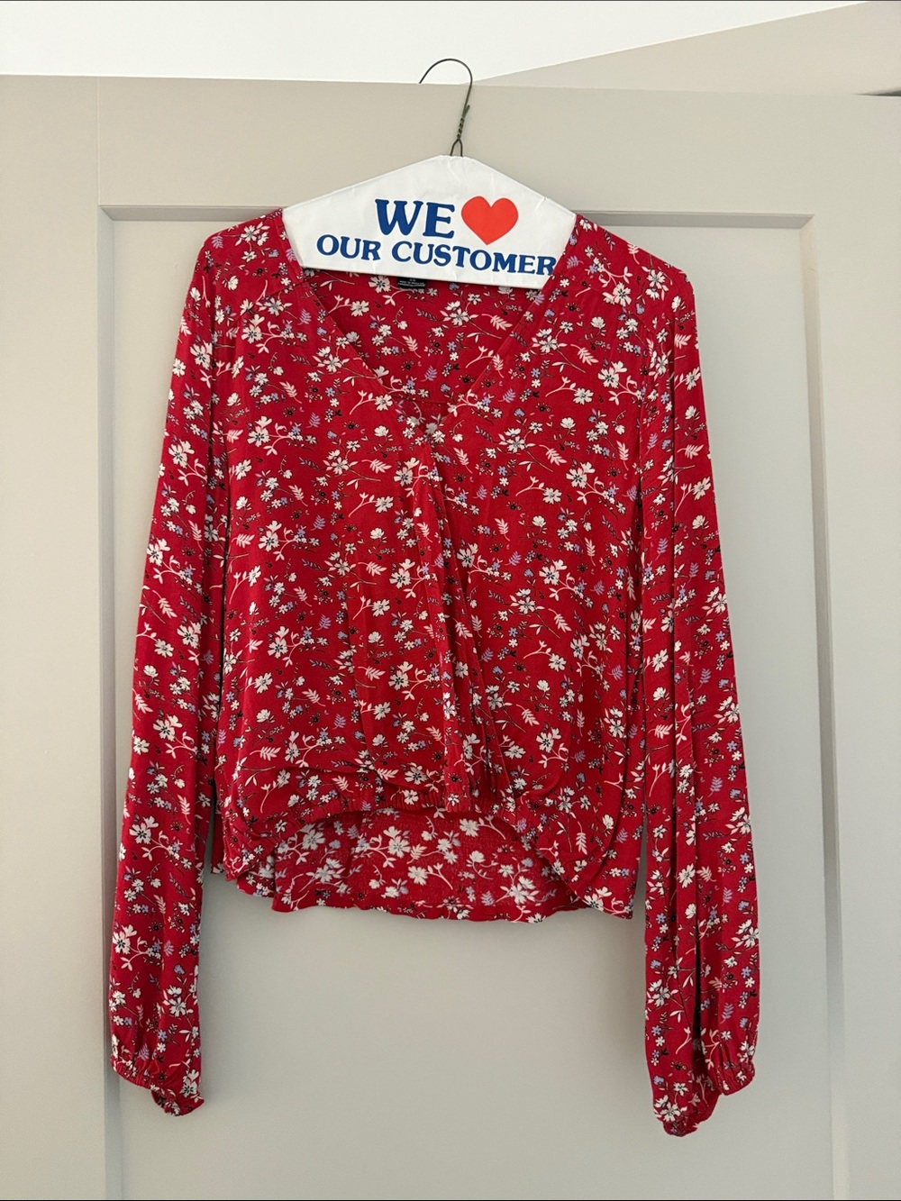 Sanctuary Red Floral V-Neck Long Sleeve Blouse